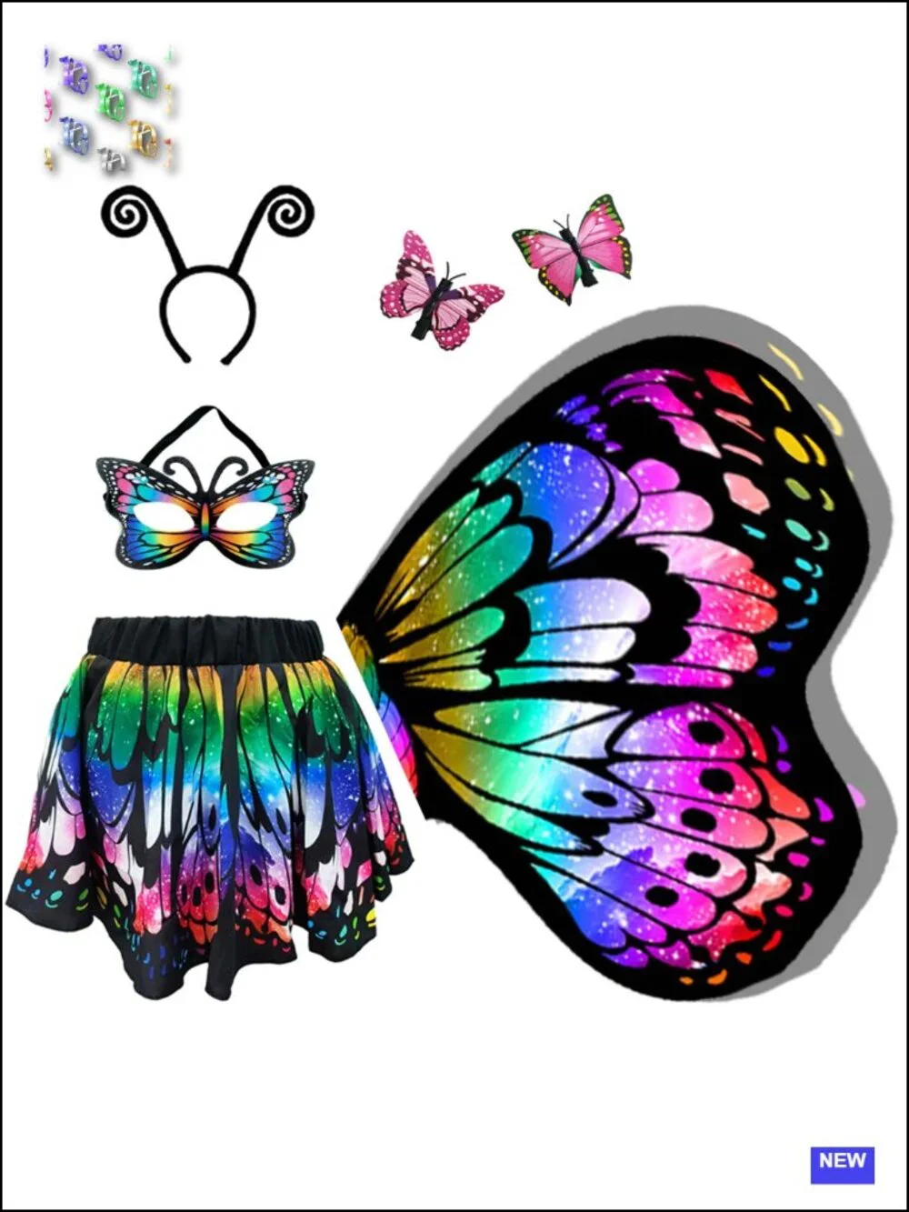 Girls Butterfly Wings Costume with Skirt Halloween Fairy Cape Dress Up Set